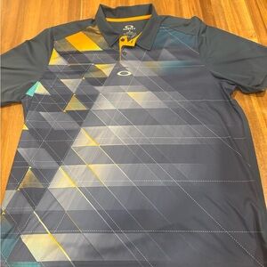 Oakley Performance Golf Polo Shirt Men’s XXL Geometric Print Gray Yellow